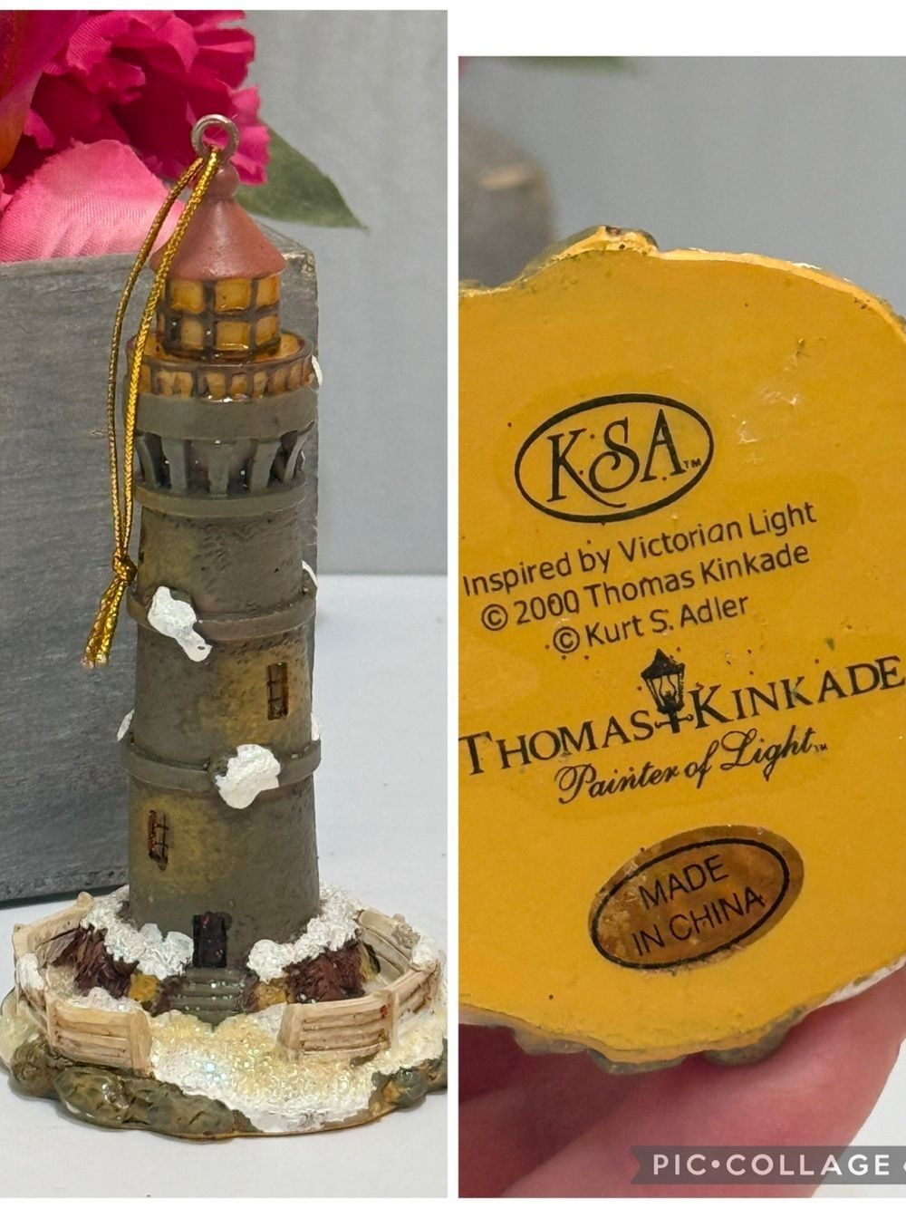 Vintage Thomas Kinkade Coastal Lighthouse Christmas Ornament Kurt Adler